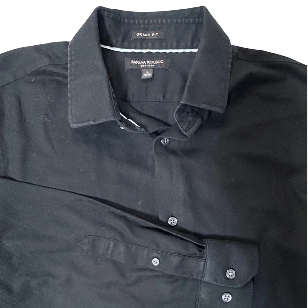 Banana Republic Button Down Shirt L‎ Black Grant Fit Non-Iron Long Sleeve Cotton